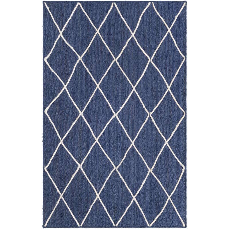 Tapete Trenzado de Yute con Rombos en Azul