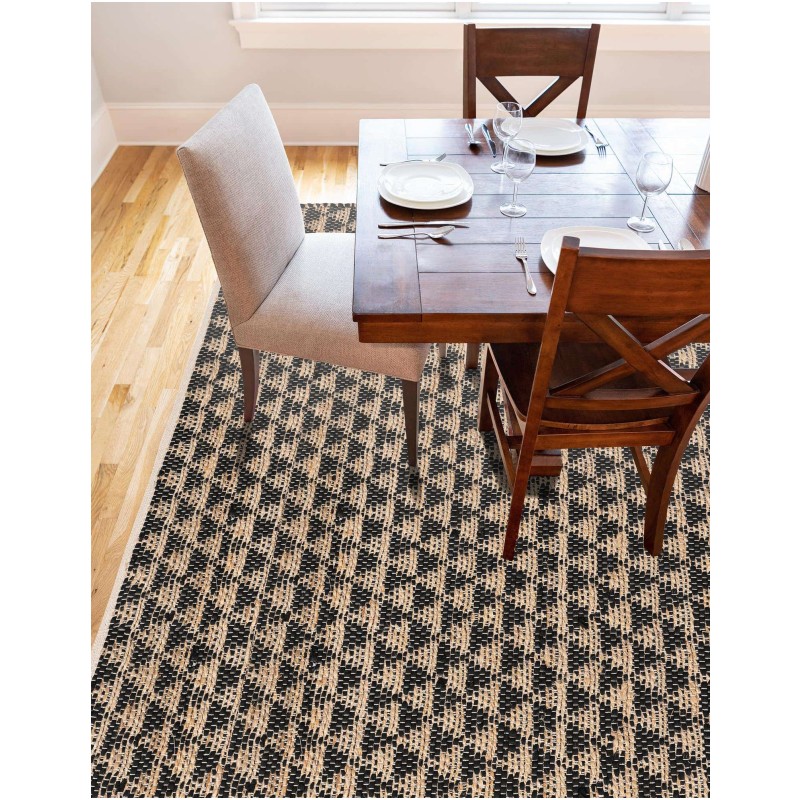 Tapete Trenzado Natural en Triangulos Negro y Natural