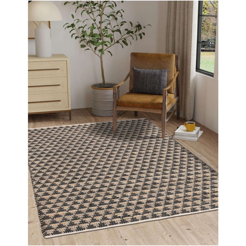 Tapete Trenzado Natural en Triangulos Negro y Natural