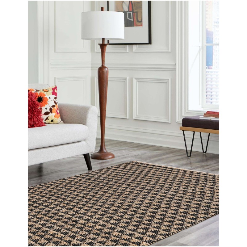 Tapete Trenzado Natural en Triangulos Negro y Natural