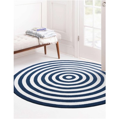 Tapete Eco Trenzado Concéntrico en Blanco y Azul