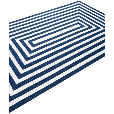 Tapete Eco Trenzado Concéntrico en Blanco y Azul