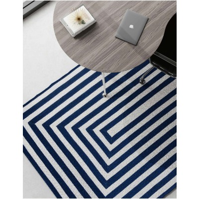 Tapete Eco Trenzado Concéntrico en Blanco y Azul