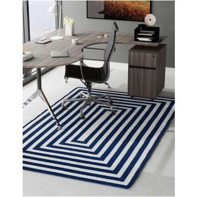 Tapete Eco Trenzado Concéntrico en Blanco y Azul