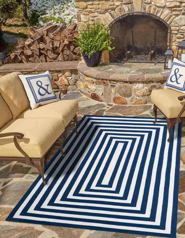 Tapete Eco Trenzado Concéntrico en Blanco y Azul