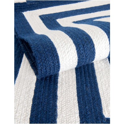 Tapete Eco Trenzado Concéntrico en Blanco y Azul