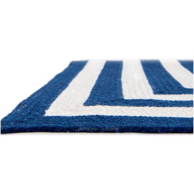 Tapete Eco Trenzado Concéntrico en Blanco y Azul