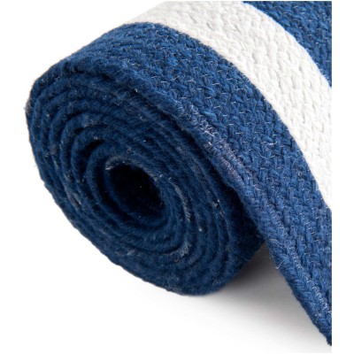 Tapete Eco Trenzado Concéntrico en Blanco y Azul