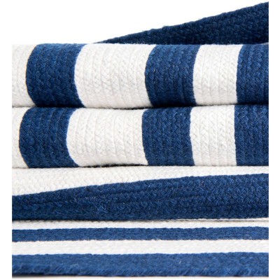 Tapete Eco Trenzado Concéntrico en Blanco y Azul