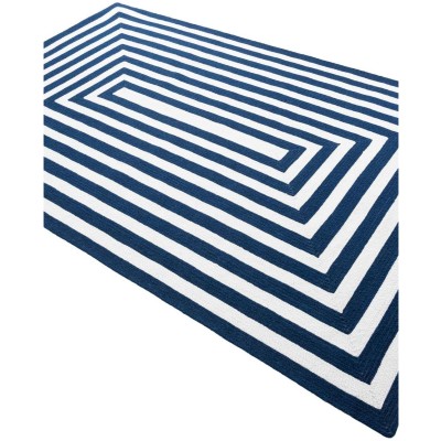 Tapete Eco Trenzado Concéntrico en Blanco y Azul