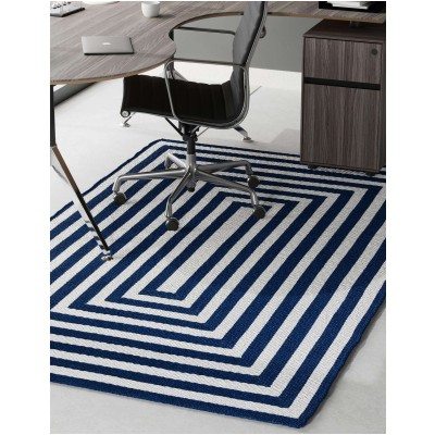 Tapete Eco Trenzado Concéntrico en Blanco y Azul