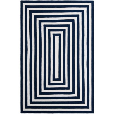 Tapete Eco Trenzado Concéntrico en Blanco y Azul