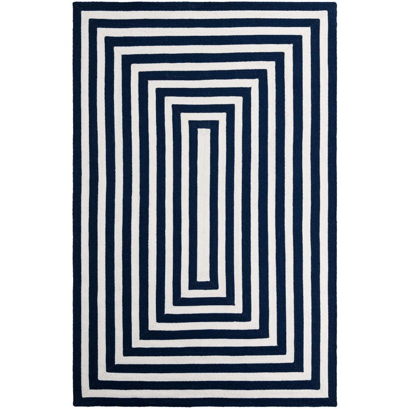 Tapete Eco Trenzado Concéntrico en Blanco y Azul