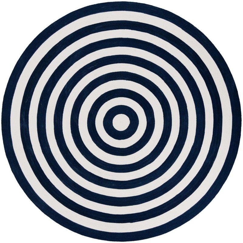 Tapete Eco Trenzado Concéntrico en Blanco y Azul