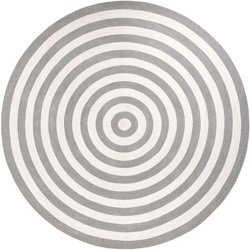 Tapete Eco Trenzado Concéntrico en Blanco y Gris