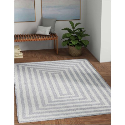 Tapete Eco Trenzado Concéntrico en Blanco y Gris