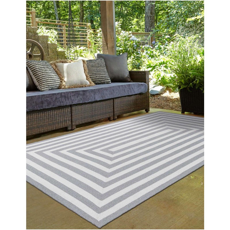 Tapete Eco Trenzado Concéntrico en Blanco y Gris