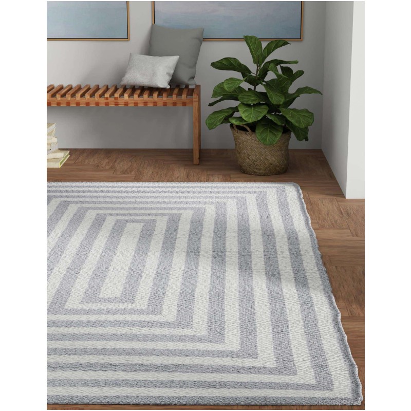 Tapete Eco Trenzado Concéntrico en Blanco y Gris