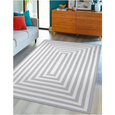 Tapete Eco Trenzado Concéntrico en Blanco y Gris