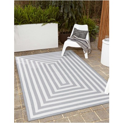 Tapete Eco Trenzado Concéntrico en Blanco y Gris