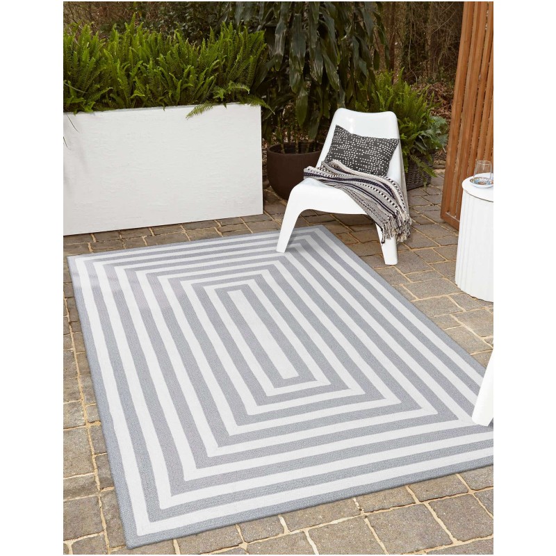 Tapete Eco Trenzado Concéntrico en Blanco y Gris