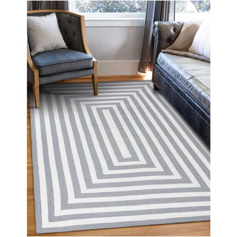 Tapete Eco Trenzado Concéntrico en Blanco y Gris