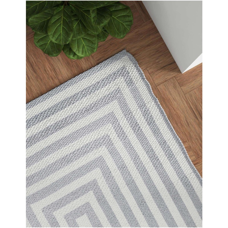 Tapete Eco Trenzado Concéntrico en Blanco y Gris