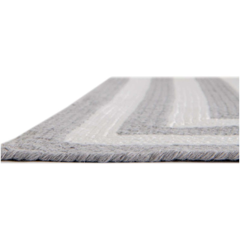 Tapete Eco Trenzado Concéntrico en Blanco y Gris