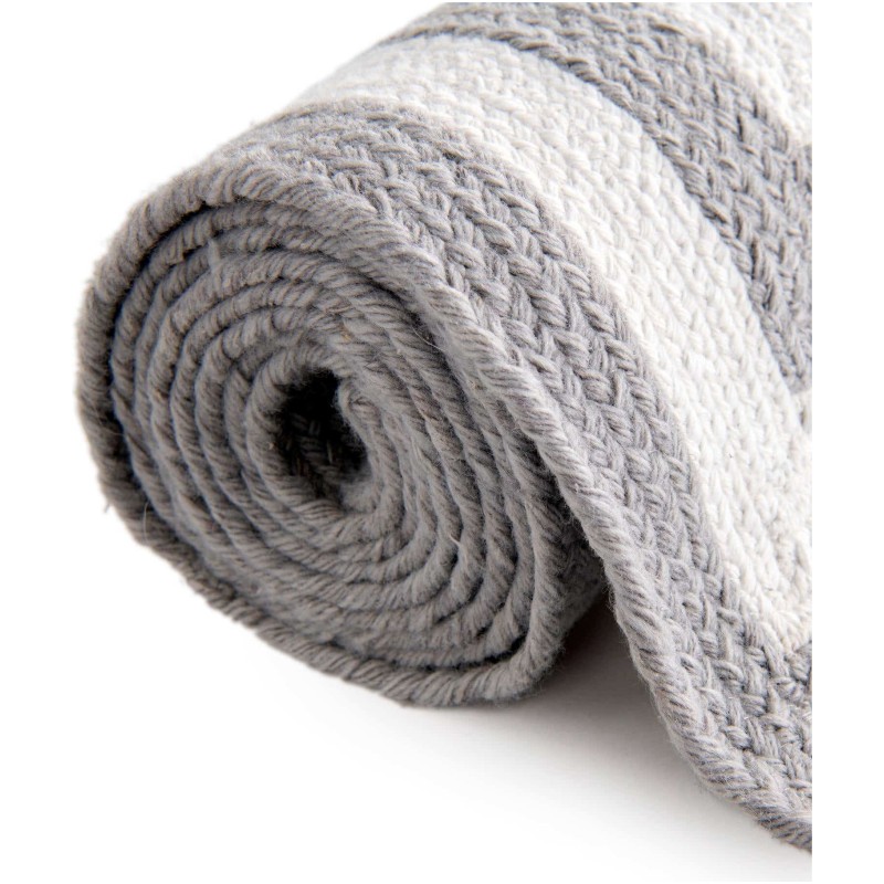 Tapete Eco Trenzado Concéntrico en Blanco y Gris