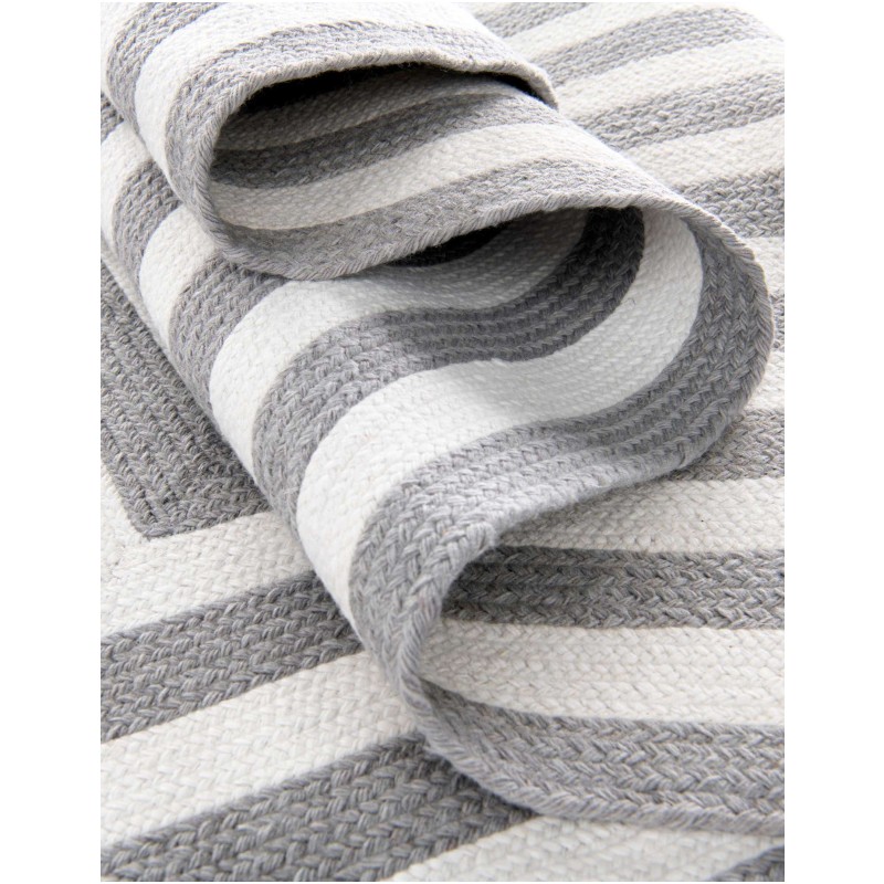 Tapete Eco Trenzado Concéntrico en Blanco y Gris