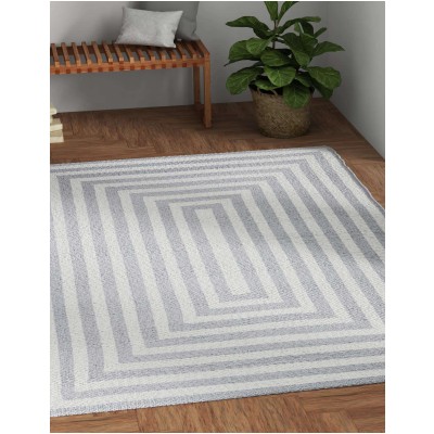 Tapete Eco Trenzado Concéntrico en Blanco y Gris