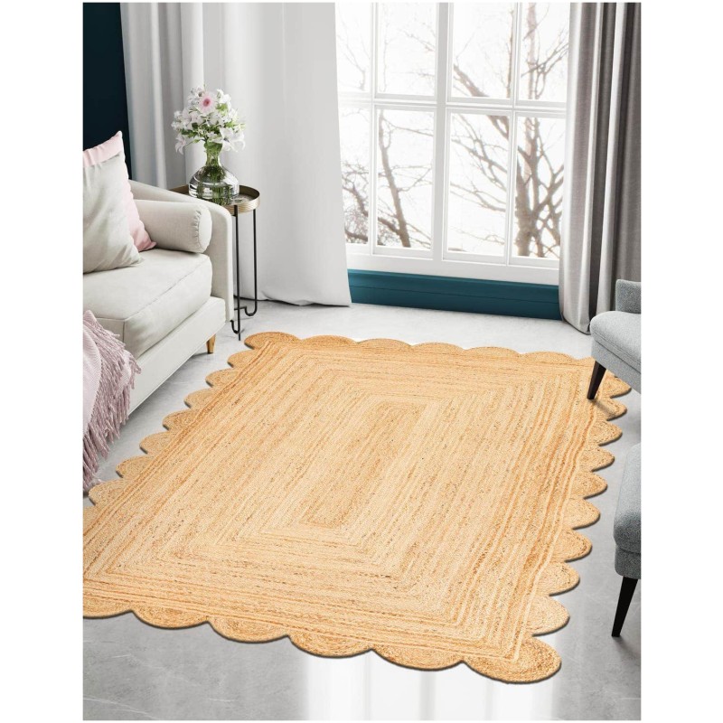 Tapete Trenzado de Yute con Orilla Ornamental en Natural