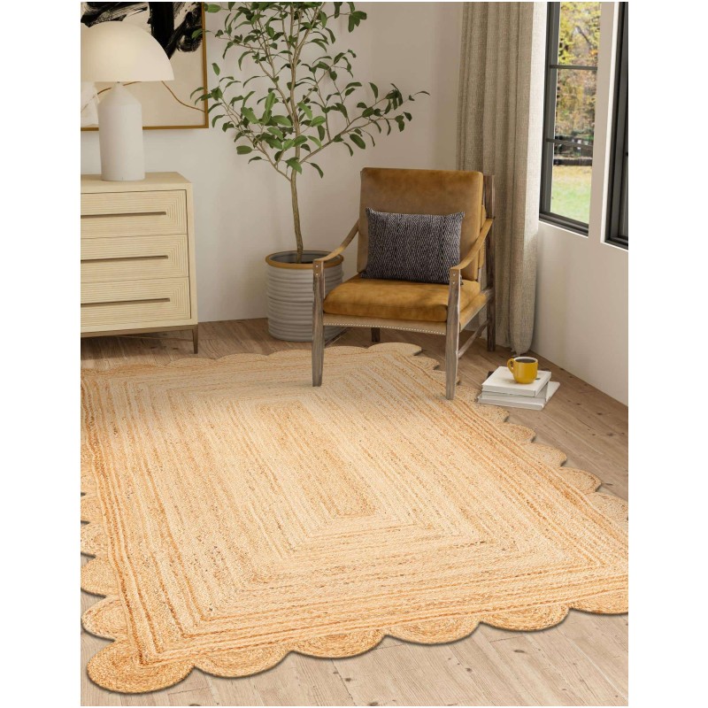 Tapete Trenzado de Yute con Orilla Ornamental en Natural