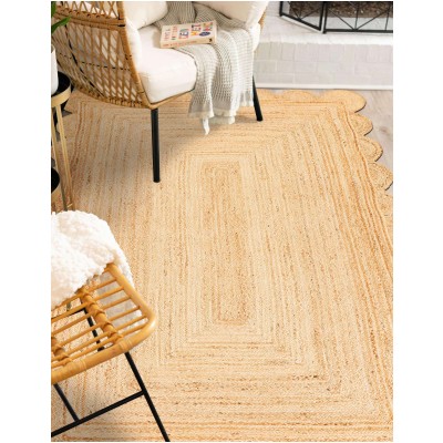 Tapete Trenzado de Yute con Orilla Ornamental en Natural