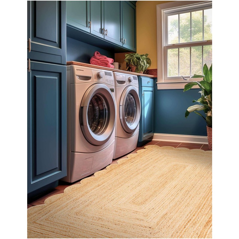 Tapete Trenzado de Yute con Orilla Ornamental en Natural