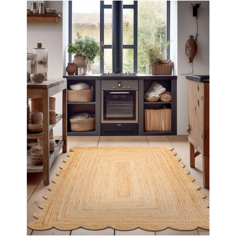Tapete Trenzado de Yute con Orilla Ornamental en Natural