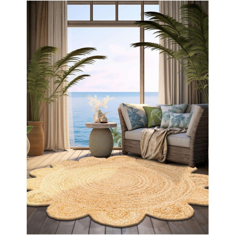 Tapete Trenzado de Yute con Orilla Ornamental en Natural