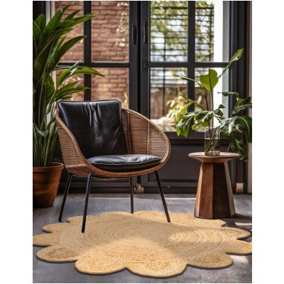 Tapete Trenzado de Yute con Orilla Ornamental en Natural