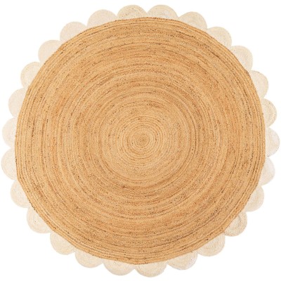 Tapete Trenzado de Yute con Orilla Ornamental en Natural y Marfil