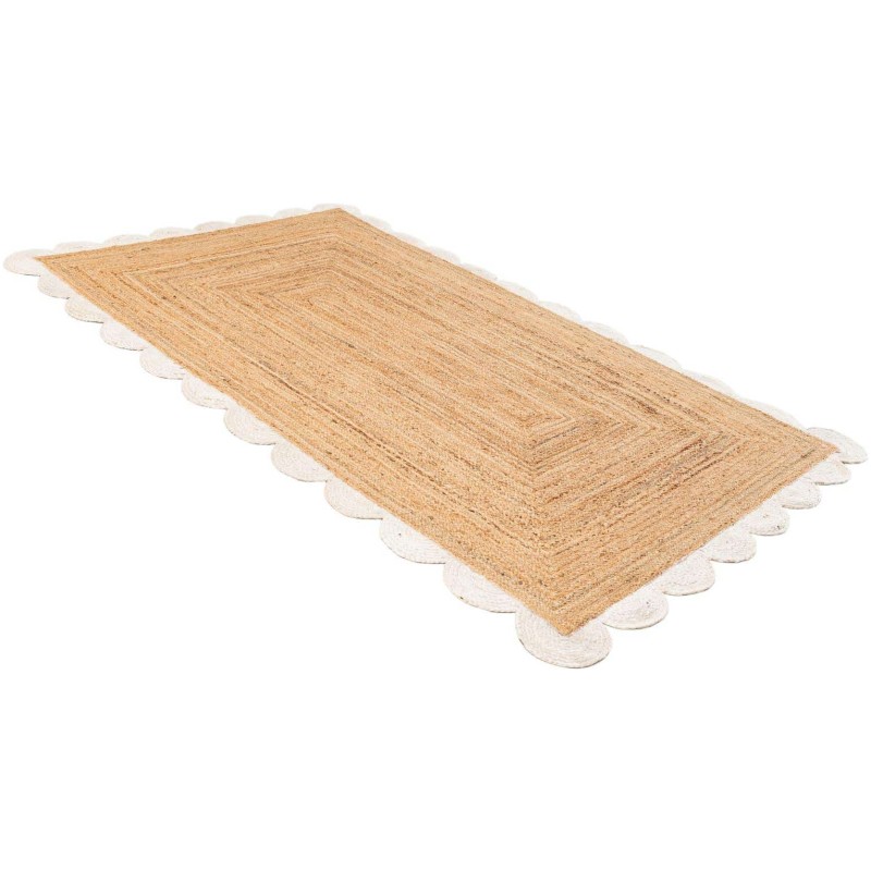 Tapete Trenzado de Yute con Orilla Ornamental en Natural y Marfil