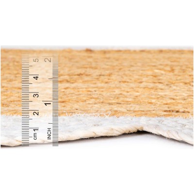 Tapete Trenzado de Yute con Orilla Ornamental en Natural y Marfil