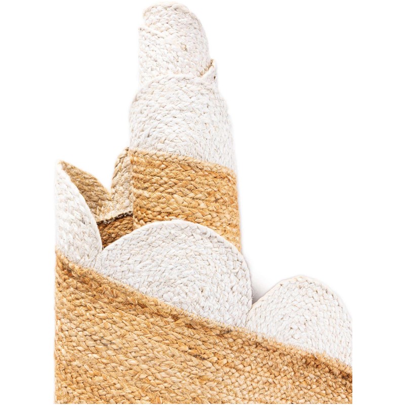 Tapete Trenzado de Yute con Orilla Ornamental en Natural y Marfil