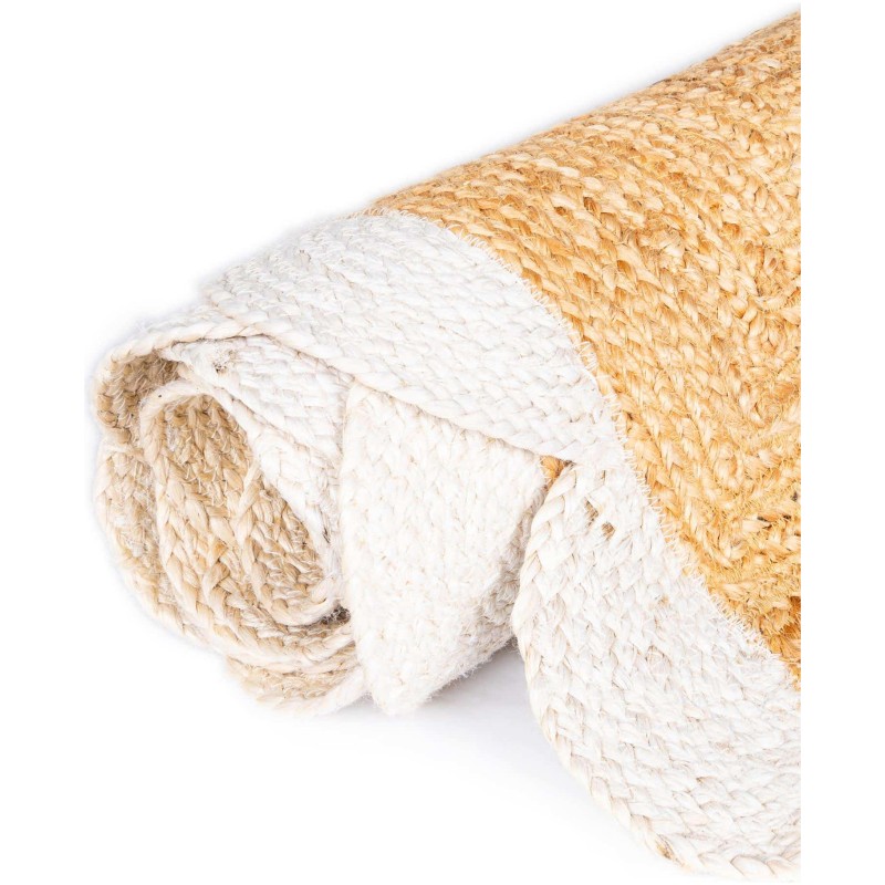 Tapete Trenzado de Yute con Orilla Ornamental en Natural y Marfil