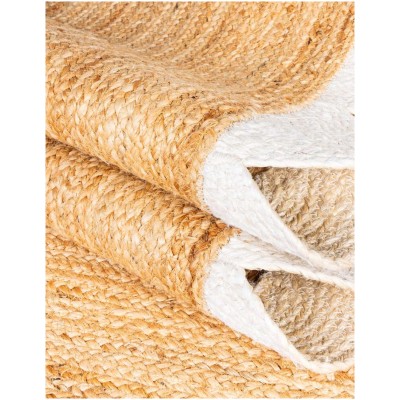 Tapete Trenzado de Yute con Orilla Ornamental en Natural y Marfil