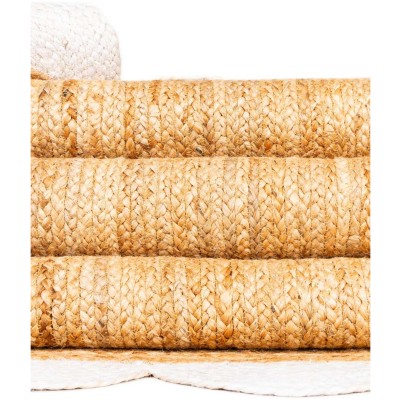 Tapete Trenzado de Yute con Orilla Ornamental en Natural y Marfil