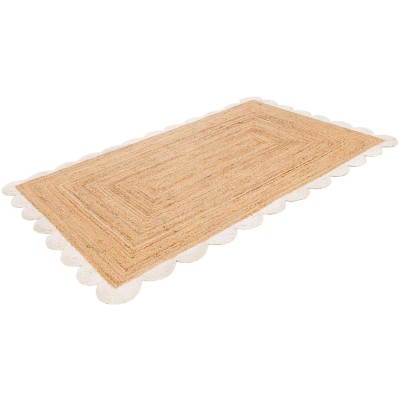 Tapete Trenzado de Yute con Orilla Ornamental en Natural y Marfil