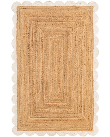 Tapete Trenzado de Yute con Orilla Ornamental en Natural y Marfil