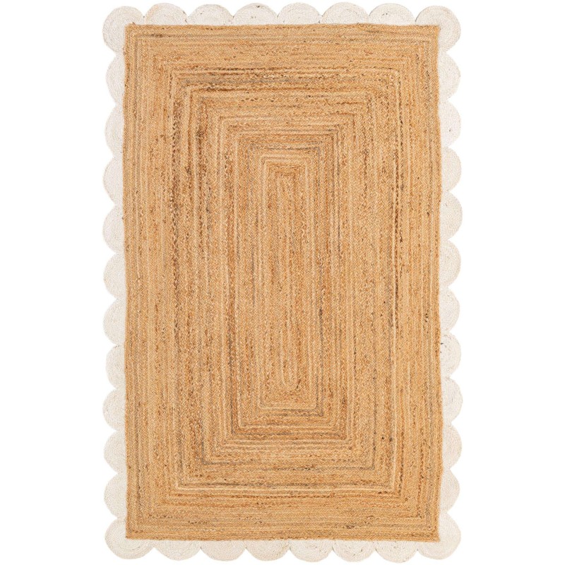 Tapete Trenzado de Yute con Orilla Ornamental en Natural y Marfil