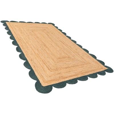 Tapete Trenzado de Yute con Orilla Ornamental en Natural y Verde