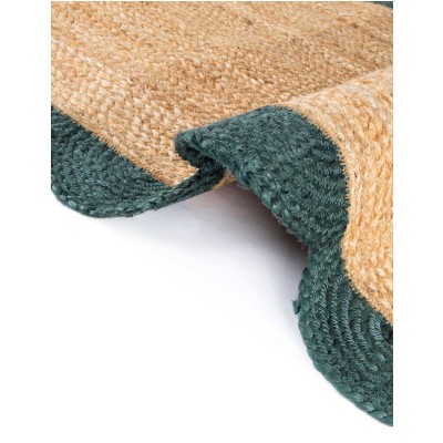 Tapete Trenzado de Yute con Orilla Ornamental en Natural y Verde